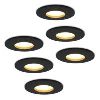 Set van 6 Porto - LED Inbouwspots - 4 Watt 345 lumen - 2700K Warm wit - GU10 - Dimbaar - Rond - IP44 voor badkamer, buiten en binnen - Zwart