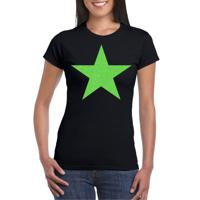Verkleed T-shirt voor dames - ster - zwart - groen glitter - carnaval/themafeest