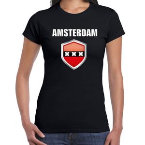 Amsterdam supporter t-shirt met Amsterdamse vlag schild zwart dames 2XL  -