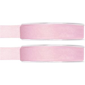 2x Hobby/decoratie roze organza sierlinten 1,5 cm/15 mm x 20 meter