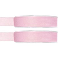 2x Hobby/decoratie roze organza sierlinten 1,5 cm/15 mm x 20 meter - thumbnail