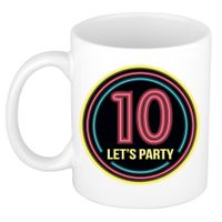 Verjaardag mok / beker - Lets party 10 jaar - neon - 300 ml - verjaardagscadeau