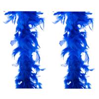 Carnaval verkleed veren Boa - 2x stuks - kleur blauw - 2 meter - Verkleedkleding accessoires