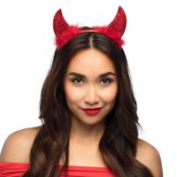 Duivel hoorntjes - rood - kunststof - Halloween thema - dames - diadeem - tiara - pailletten