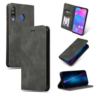 Retro huid voelen Business magnetische horizontale Flip lederen case voor Galaxy M30/A40s (donkergrijs)