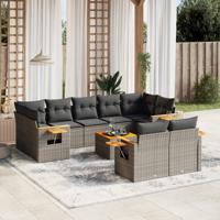 10-delige Loungeset met kussens poly rattan grijs