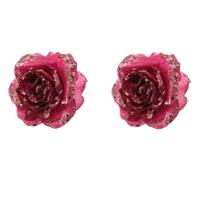 Kerstboomversiering Bloem - 2x - 15 cm - roze - op clip - ornament