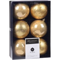 24x Kerstboomversiering luxe kunststof kerstballen goud 8 cm - thumbnail