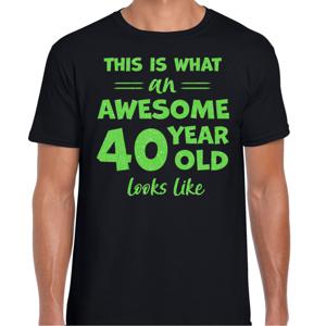 Cadeau T-shirt voor heren - leeftijd 40 jaar - awesome - zwart - glitter groen - Verjaardagsfeest