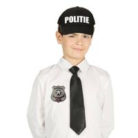 Carnaval verkleed politie agent cap - zwart - met stropdas/police badge - kinderen