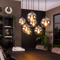 Hanglamp Bubble Shaded met 7 smoke-glas bollen - Oud zilver