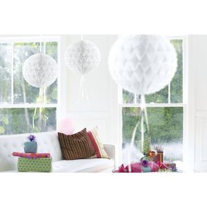 3 stuks decoratie ballen wit 30 cm - Hangdecoratie