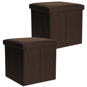 Poef/hocker/krukje - 2x - opbergbox - bruin - polyester - 38 x 38 cm - opvouwbaar