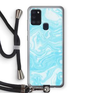 Waterverf blauw: Samsung Galaxy A21s Transparant Hoesje met koord