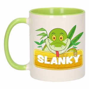 Kinder slangen mok / beker Slanky groen / wit 300 ml