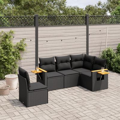 5-delige Loungeset met kussens poly rattan zwart 5-delige Loungeset met kussens poly rattan zwart