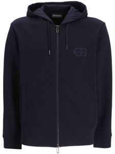 Emporio Armani logo-embroidered zipped hoodie - Bleu