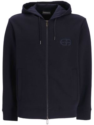Emporio Armani hoodie zippé à logo brodé - Bleu