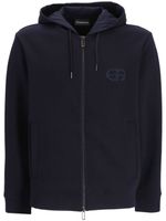 Emporio Armani logo-embroidered zipped hoodie - Bleu - thumbnail