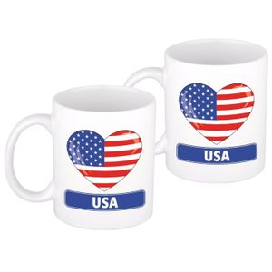 2x stuks hartje vlag Amerika mok / beker 300 ml