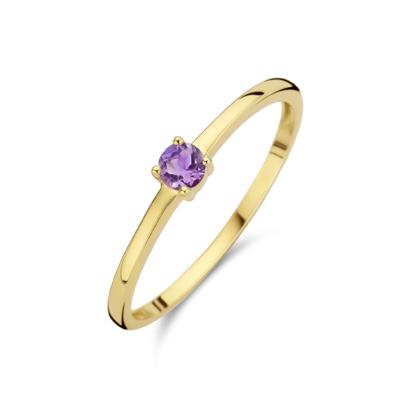 14k Geelgouden Ring Juni Lichtpaars Amethist Geboortesteen 3mm