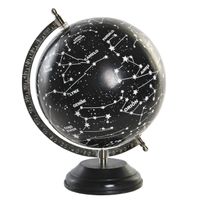 Decoratie wereldbol/globe sterrenhemel zwart op aluminium voet 28 x 22 cm   - - thumbnail