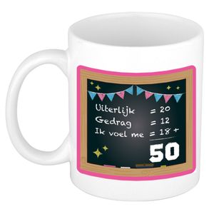 Verjaardag cadeau mok 50 jaar - roze - 300 ml - keramiek - Sarah/Abraham