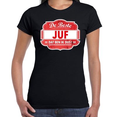 Cadeau t-shirt voor de beste juf zwart voor dames