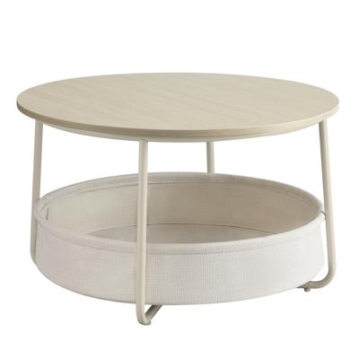 Salontafel met stoffen mand voor extra opbergruimte, Naturel beige + Crème