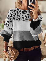 Crew Neck Leopard Long Sleeve Sweater - thumbnail