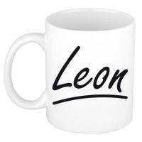 Naam cadeau mok / beker Leon met sierlijke letters 300 ml - thumbnail