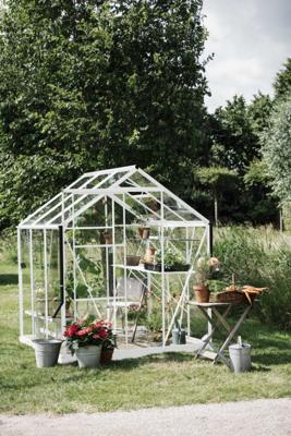 Royal Well Kate 1 tuinkas met veiligheidsglas en fundering - wit Royal Well Kate 1 tuinkas met veiligheidsglas en fundering - wit