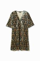 Jurk met print met goudkleurige bloemen - YELLOW - L