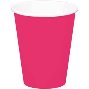16x stuks drinkbekers van papier fuchsia roze 350 ml - Feestbekertjes