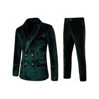 Men's Dark Green Velvet 2-Piece Slim Fit Double Breasted Tuxedo Dark Green / L