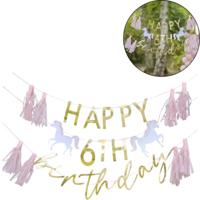 Ginger Ray slinger happy birthday met franje 4,5 m | 20 stuks