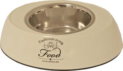 Hondeneetbak ovaal plastic/RVS water/food 29 cm beige - Gebr de boon