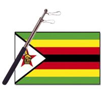 Landen vlag Zimbabwe - 90 x 150 cm - met compacte draagbare telescoop vlaggenstok - supporters