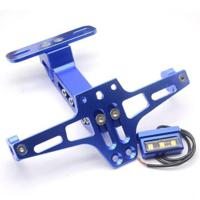 Verstelbare CNC aluminium Alloy Motorfiets kentekenplaathouder fiets licht telescopische beugel met LED-licht - Blauw