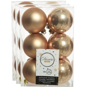 36x stuks kunststof kerstballen toffee bruin 6 cm glans/mat