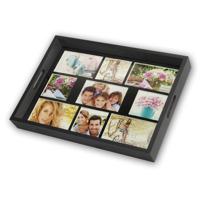 Houten foto dienblad zwart 45 x 35 cm met 9 foto in diverse maten - Dienbladen