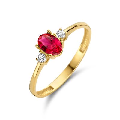 Ring geelgoud-zirconia goudkleurig-rood-wit 6 mm