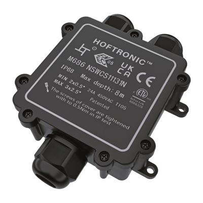 Lasdoos IP68 Waterdicht - 130x80x36mm - 3 ingangen - voor 2 en 3 aderige kabels (4-14mm)