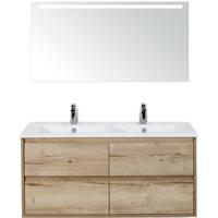 Porto Badmeubelset 120 cm - 4 Laden Natuur Eiken - Keramische Wastafel Wit Slim met Sence Spiegel