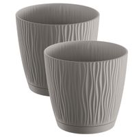 4x stuks stijlvolle kunststof plantenpot/bloempot dia 15 cm/hoogte 14 cm Waves steengrijs