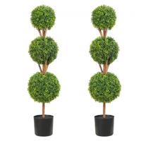 VEVOR kunstbuxusbal 122cm hoog tuindecoratief buxus in bloempot kunstbuxusbal kunstplant gemaakt van PE, hout, PP inclusief 2 decoratieve LED-lampen en 10 reservebladeren