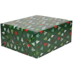 5x Rollen Kerst inpakpapier/cadeaupapier donkergroen/gekleurde bomen 2,5 x 0,7 meter