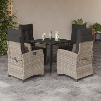 5-delige Tuinset met kussens poly rattan lichtgrijs
