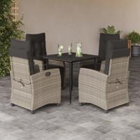 5-delige Tuinset met kussens poly rattan lichtgrijs