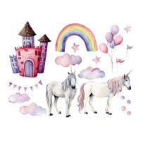 Muursticker - Eenhoorns en regenboog